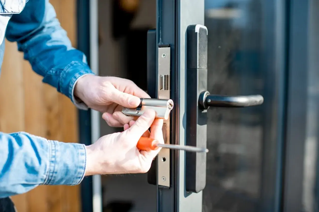 High-security door lock close-up